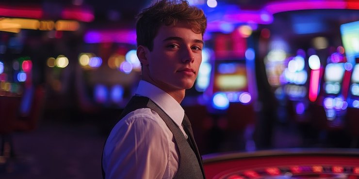 Ilustrasi permainan blackjack dengan dealer langsung di Live Casino